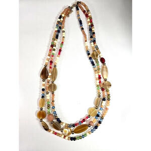 Chicos Multi Color Mixed Bead Multi Strand Statement Necklace 18” Boho Chic